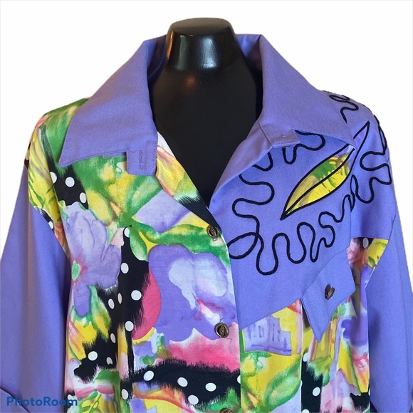 Vintage Purple Floral Print Polka Dot Button Up - Picture 5 of 16